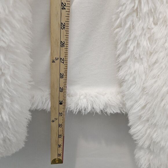Hooded Fluffy White Faux Fur Soft Coat Sz L Boho Coquette Whimsy Fairy Festival - Picture 10 of 15